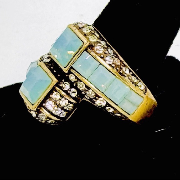 Heidi Daus Gold and Light Blue Crystal Ring
